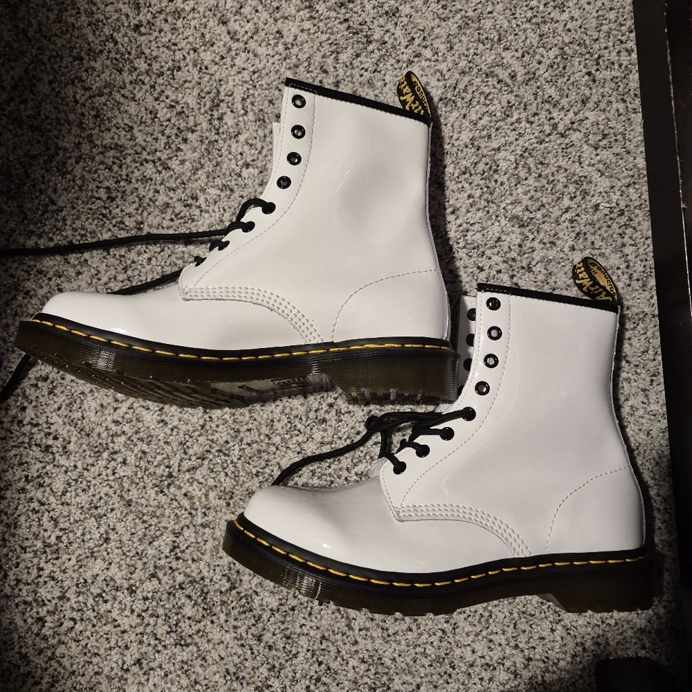Doc Martin White Patent Leather Lace-Up Boots
